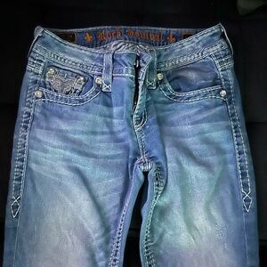 Rock Revival Women's Blue Faded Skinny Jeans with Embroidered Pockets